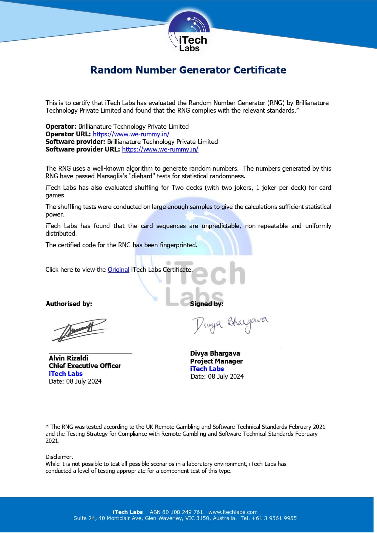 RNG Certificate